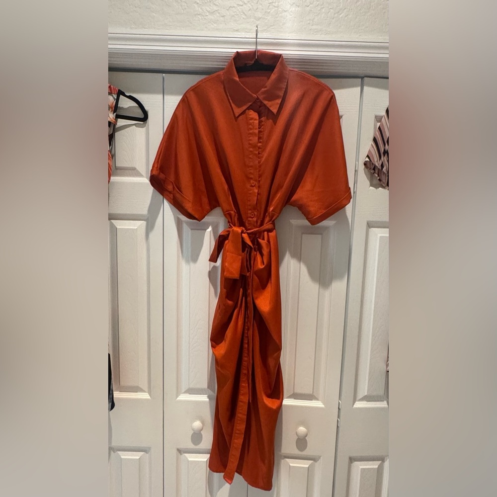 Rust Orange Button-Up Dress